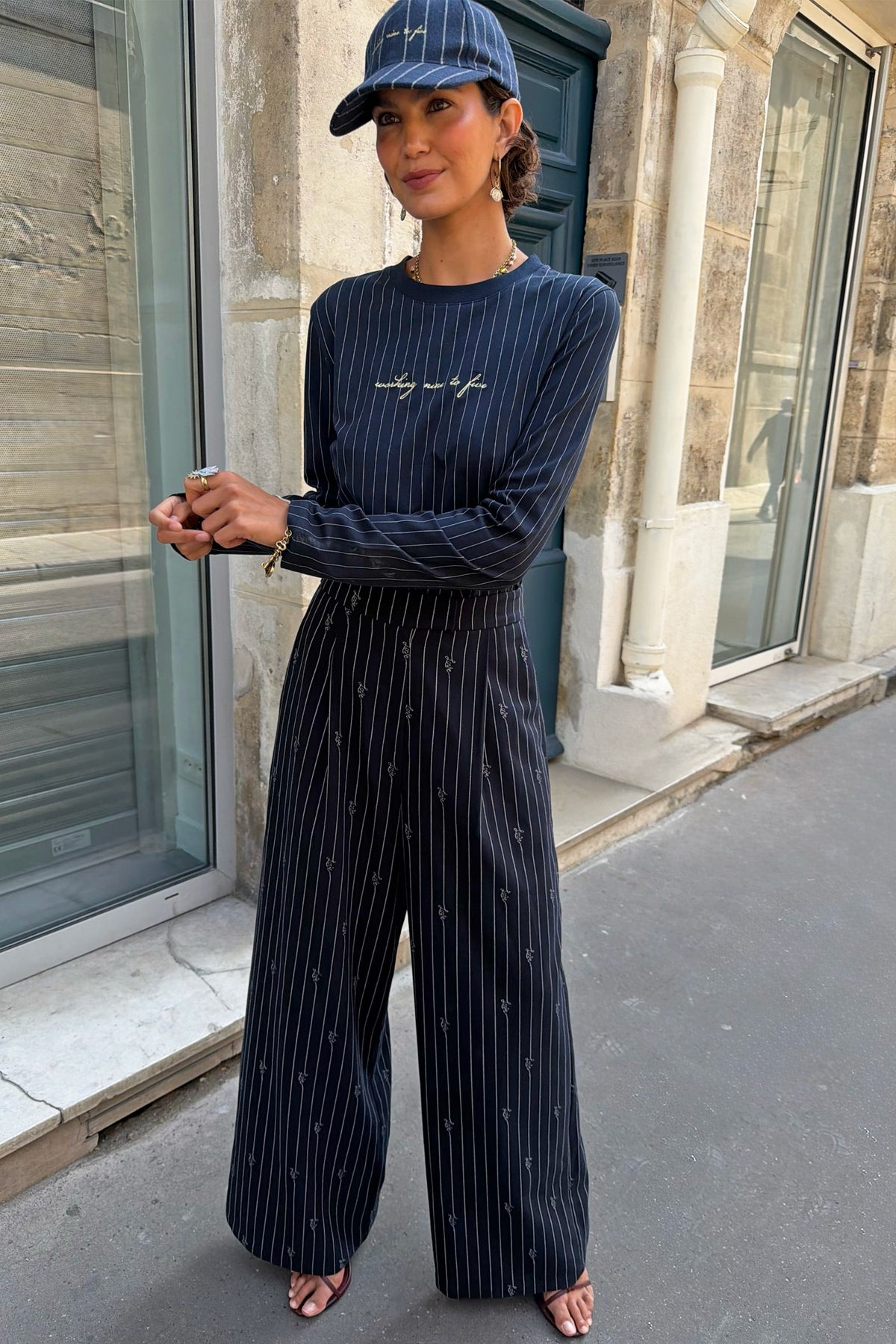 Never Fully Dressed Navy Pinstripe Sophie Trousers