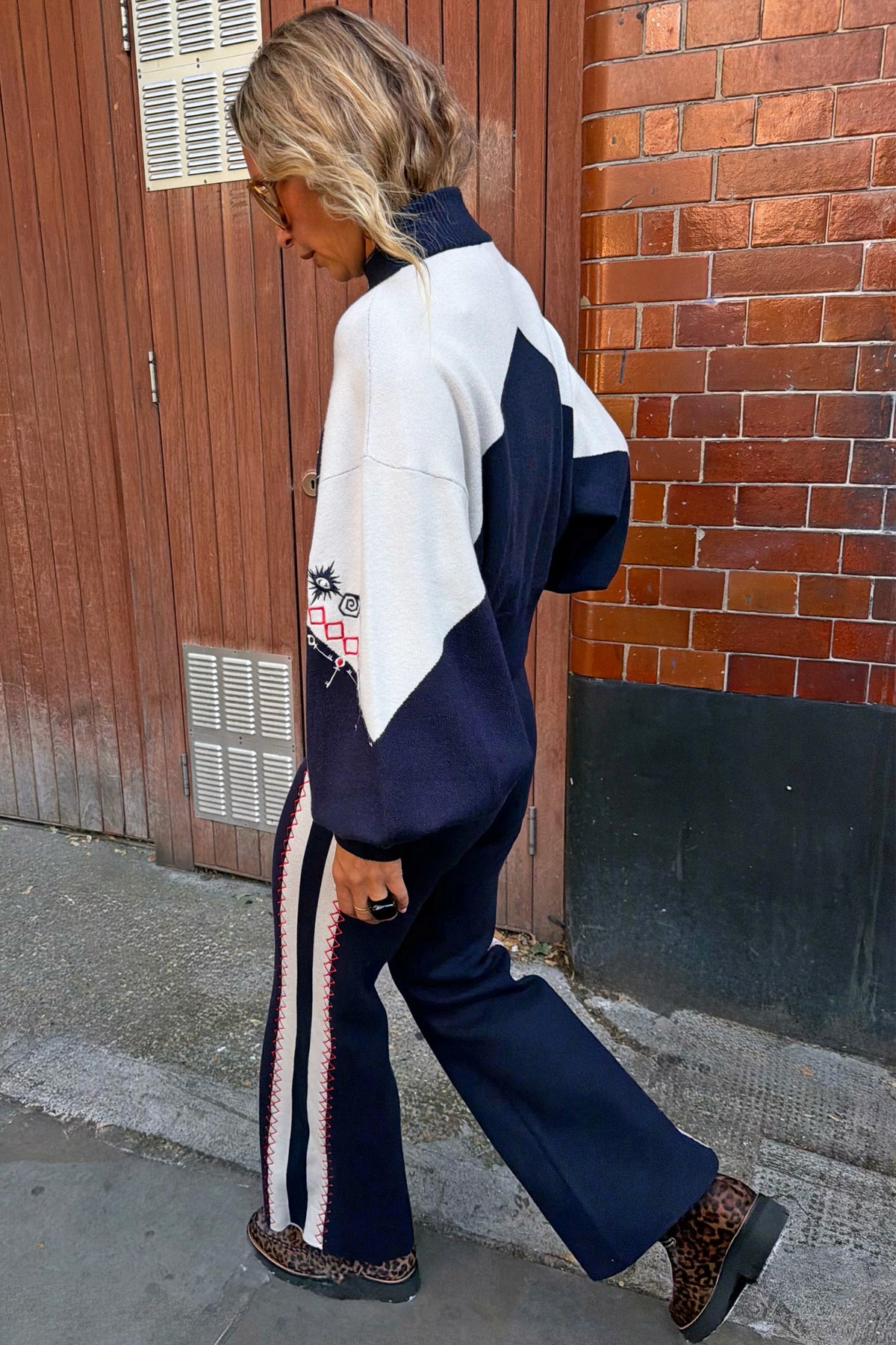 Never Fully Dressed Navy Compact Knit Flares