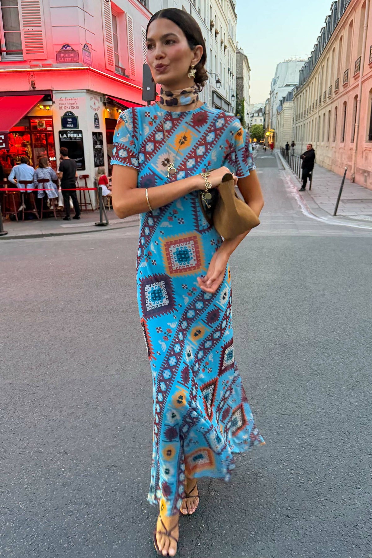Never Fully Dressed Blue Multi Print Mesh Dress