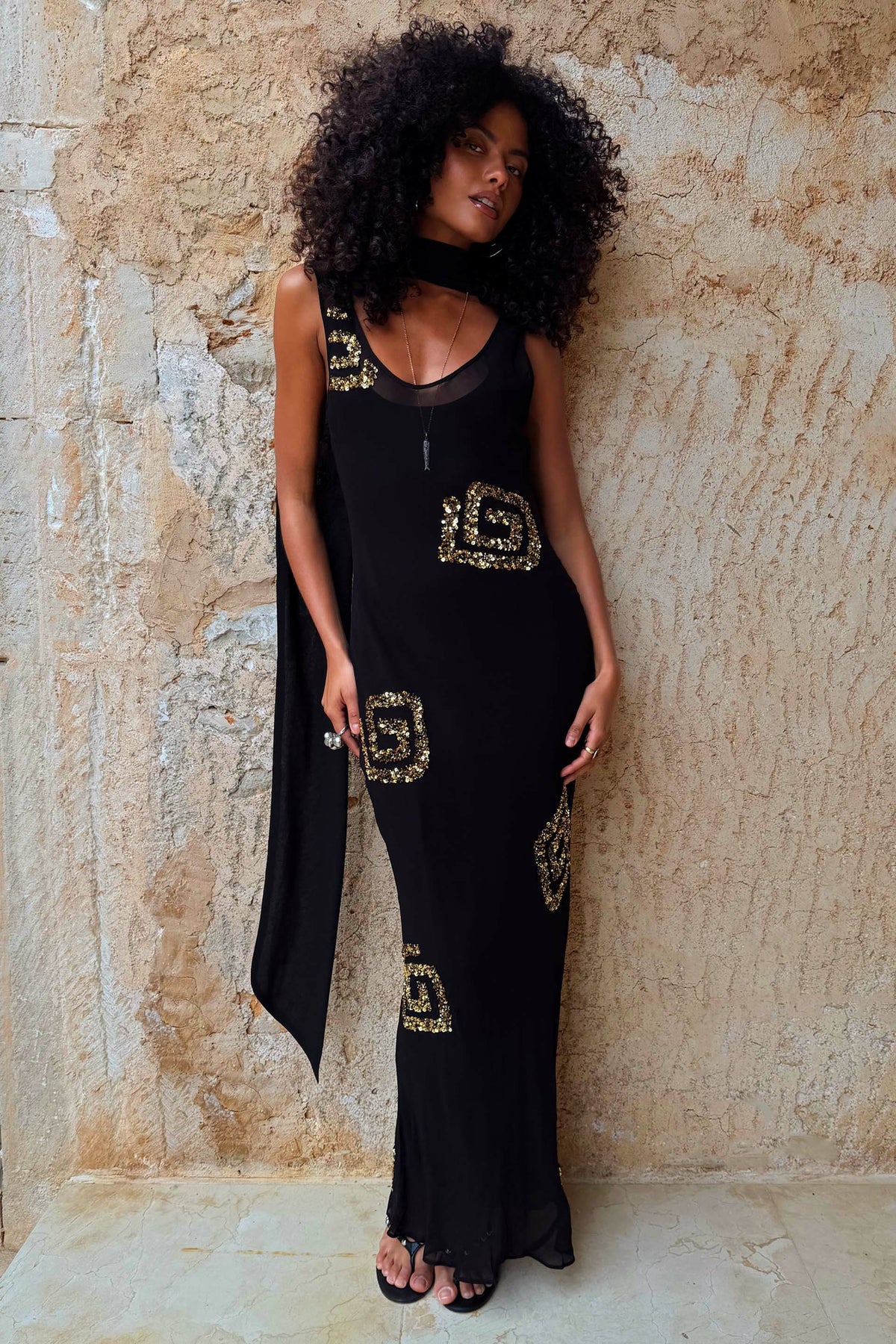 Never Fully Dressed Black & Gold Simona Dress