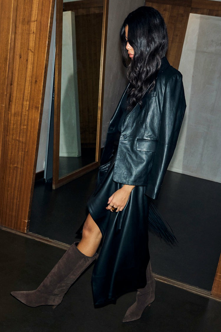 Never Fully Dressed Black Leather Blazer