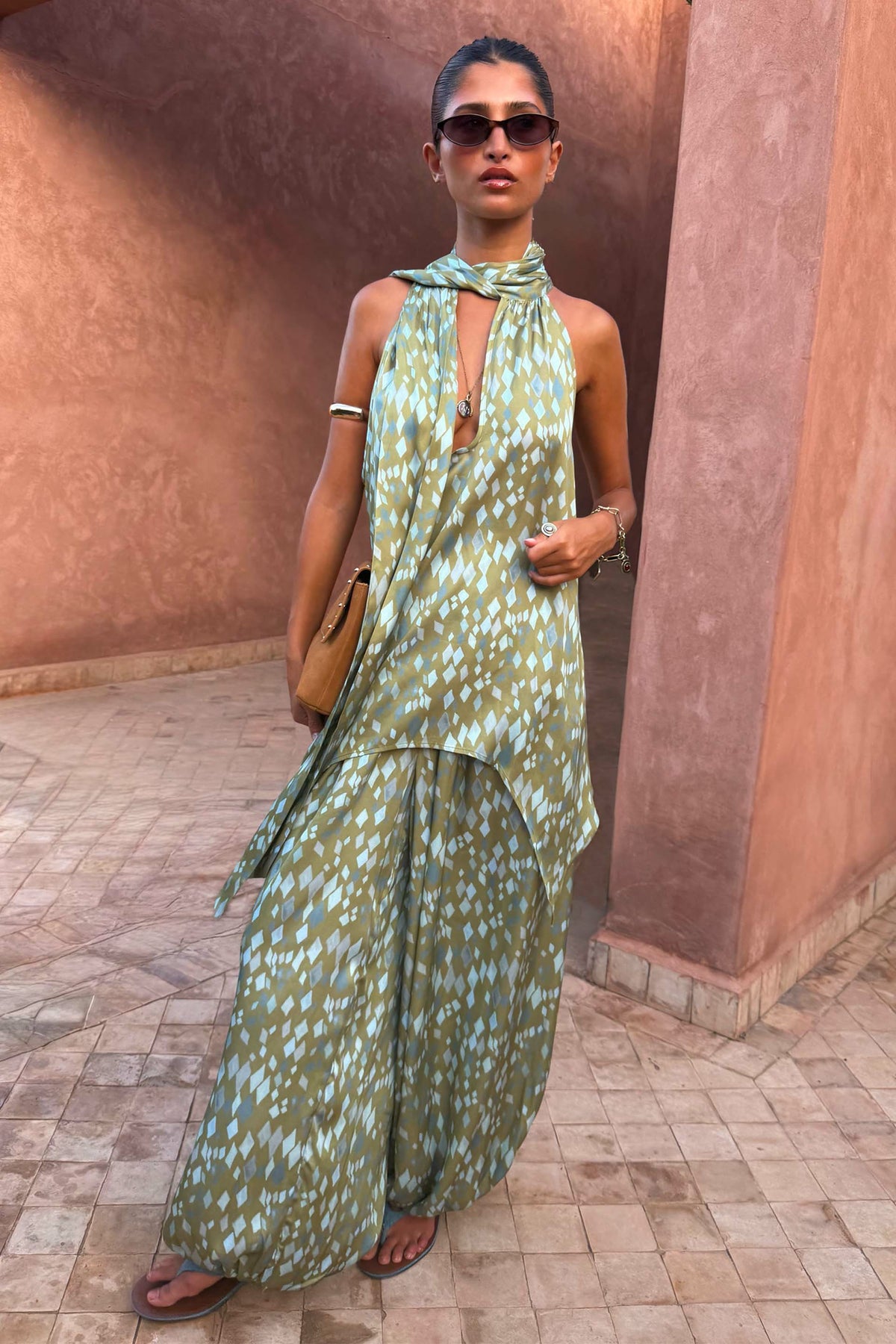 Never Fully Dressed Green Diamond Print Balloon Trouser