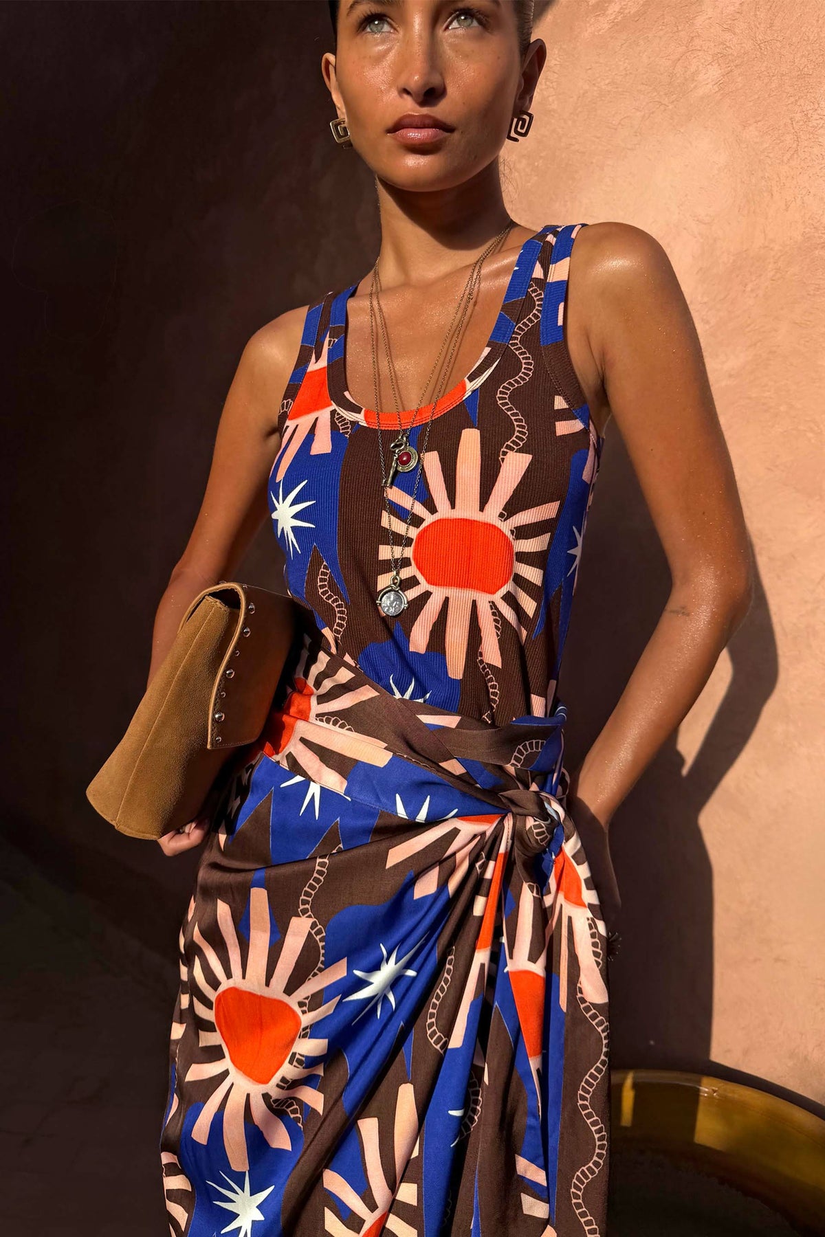 Never Fully Dressed Chocolate & Blue Sun Scoop Neck Tank