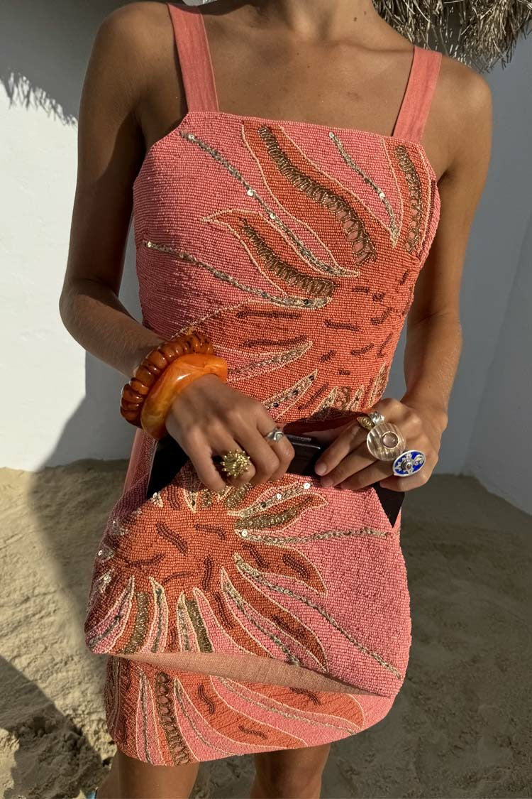 Never Fully Dressed Pink Sol Beaded Top