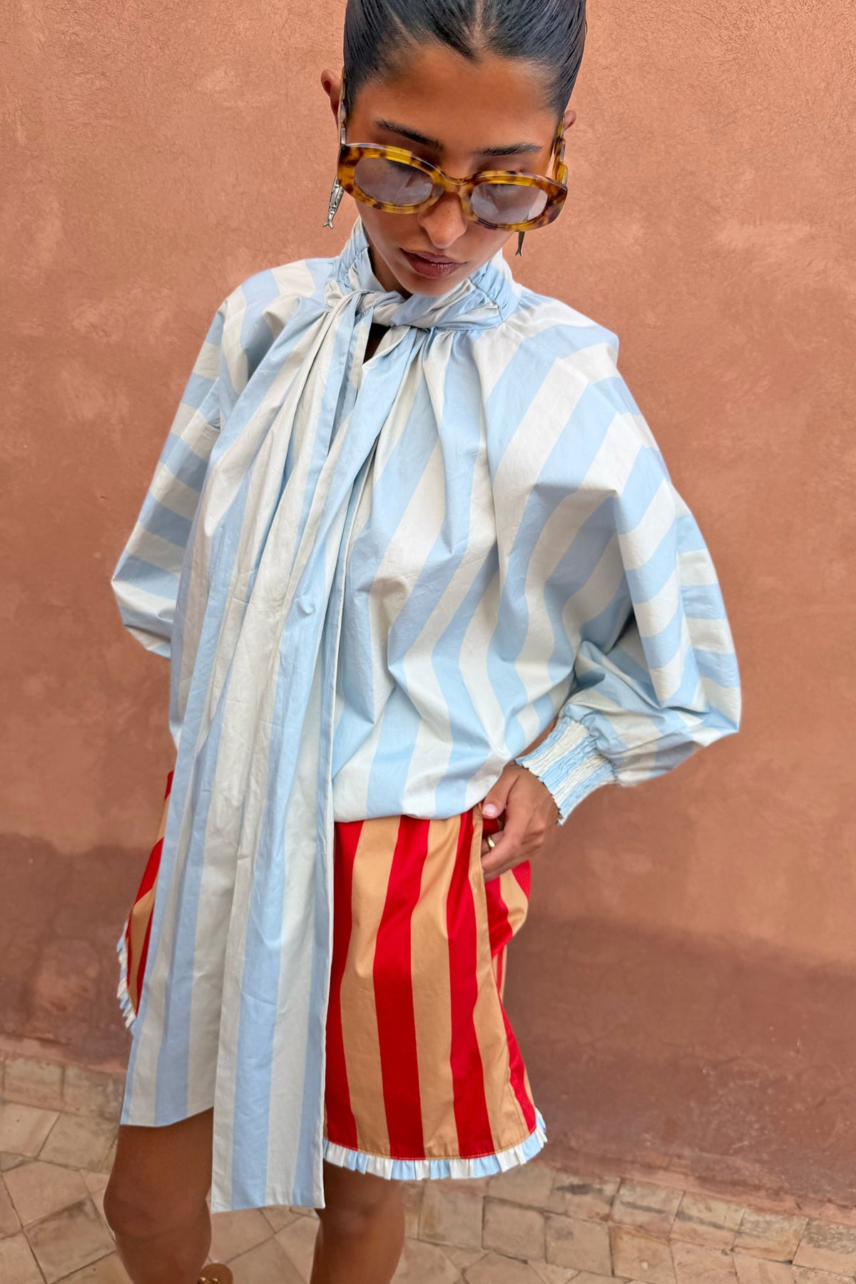 Never Fully Dressed Blue Stripe Batwing Blouse