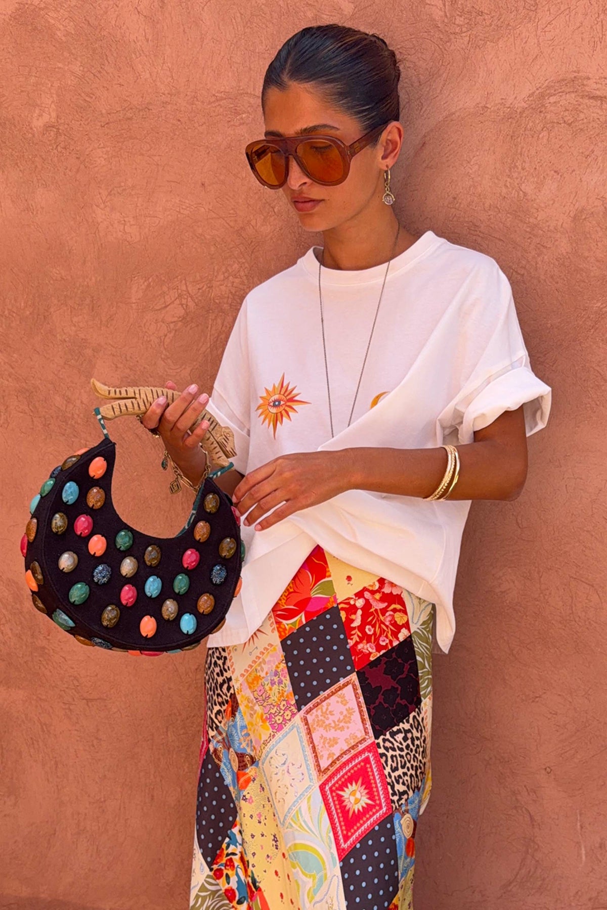 Never Fully Dressed Black Stone Beaded Bag
