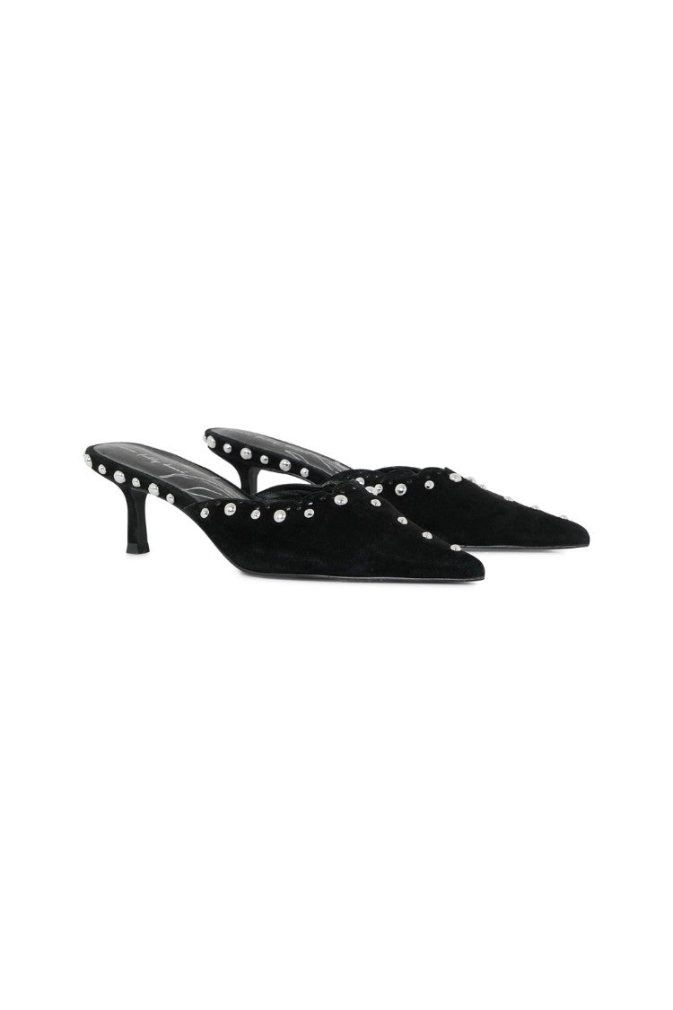 Never Fully Dressed Black Suede Mules with Silver Studs