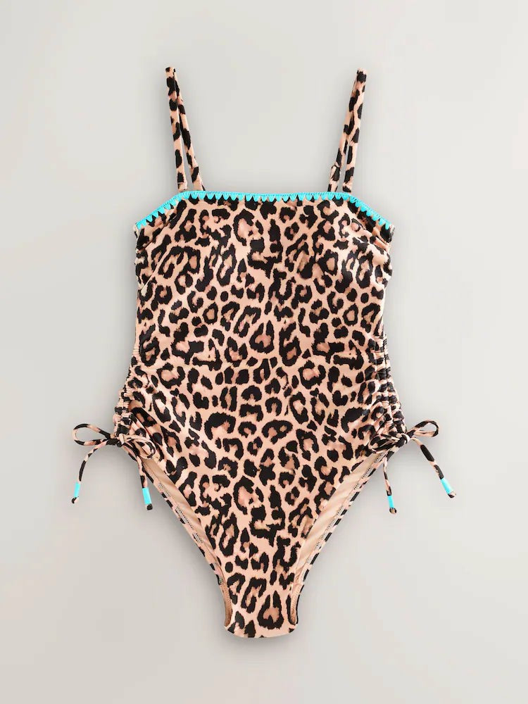 Never Fully Dressed Leopard Whipstitch Bandeau Swimsuit