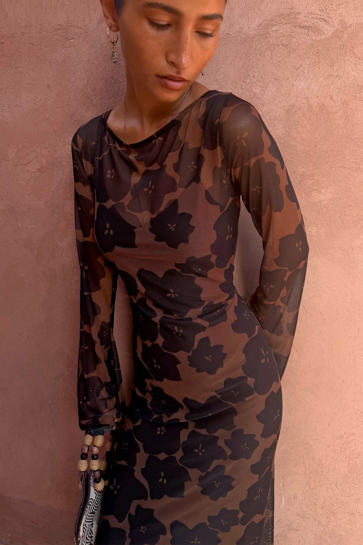 Never Fully Dressed Tan Jaden Floral Mesh Dress Petite