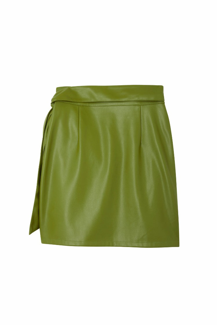 Never Fully Dressed Olive Green Vegan Leather Mini Jaspre Skirt Petite