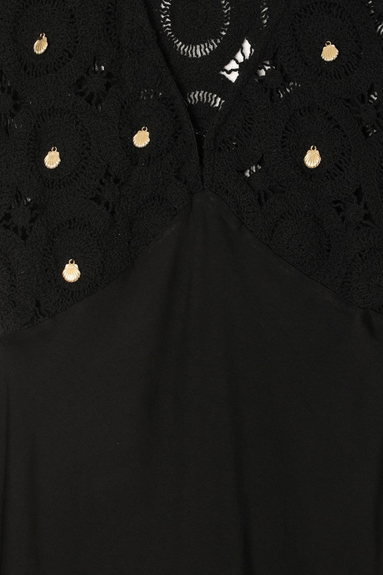 Never Fully Dressed Black Crochet Shell Elodie Dress Petite