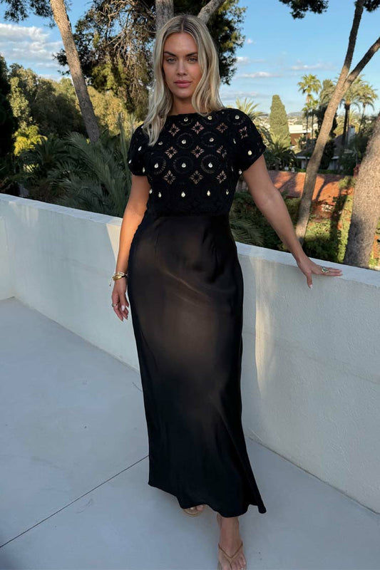 Never Fully Dressed Black Crochet Shell Elodie Dress Petite
