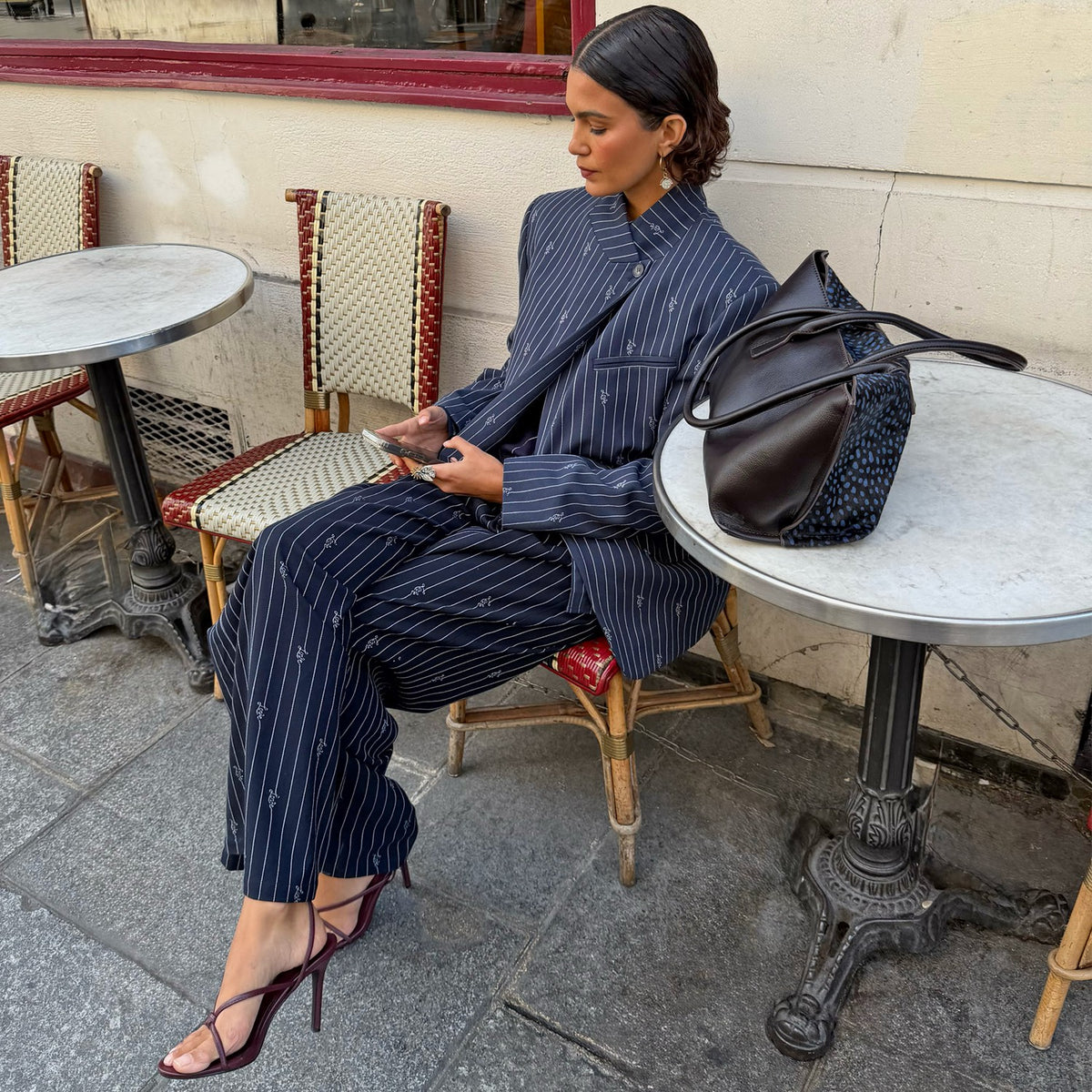 Never Fully Dressed Navy Pinstripe Fold Over Blazer