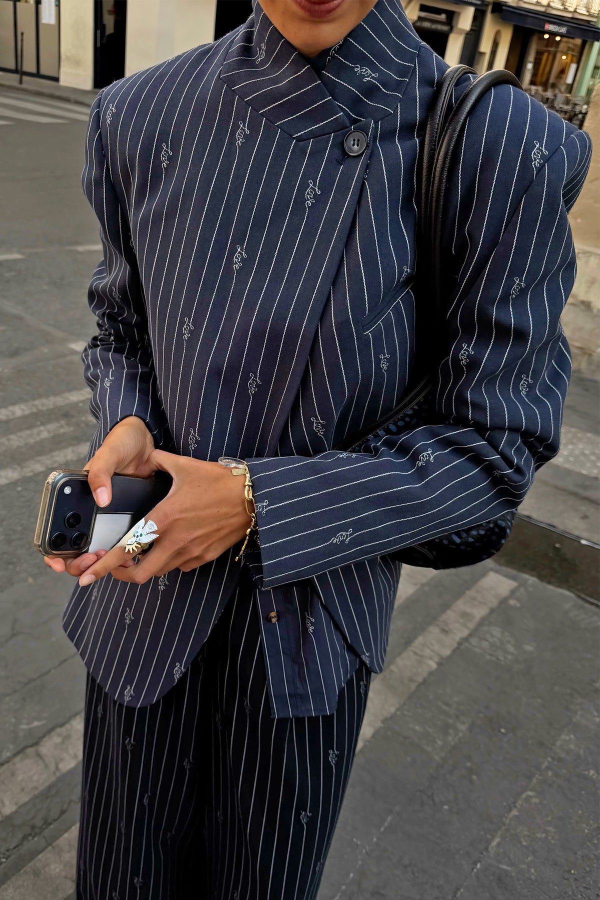 Never Fully Dressed Navy Pinstripe Fold Over Blazer