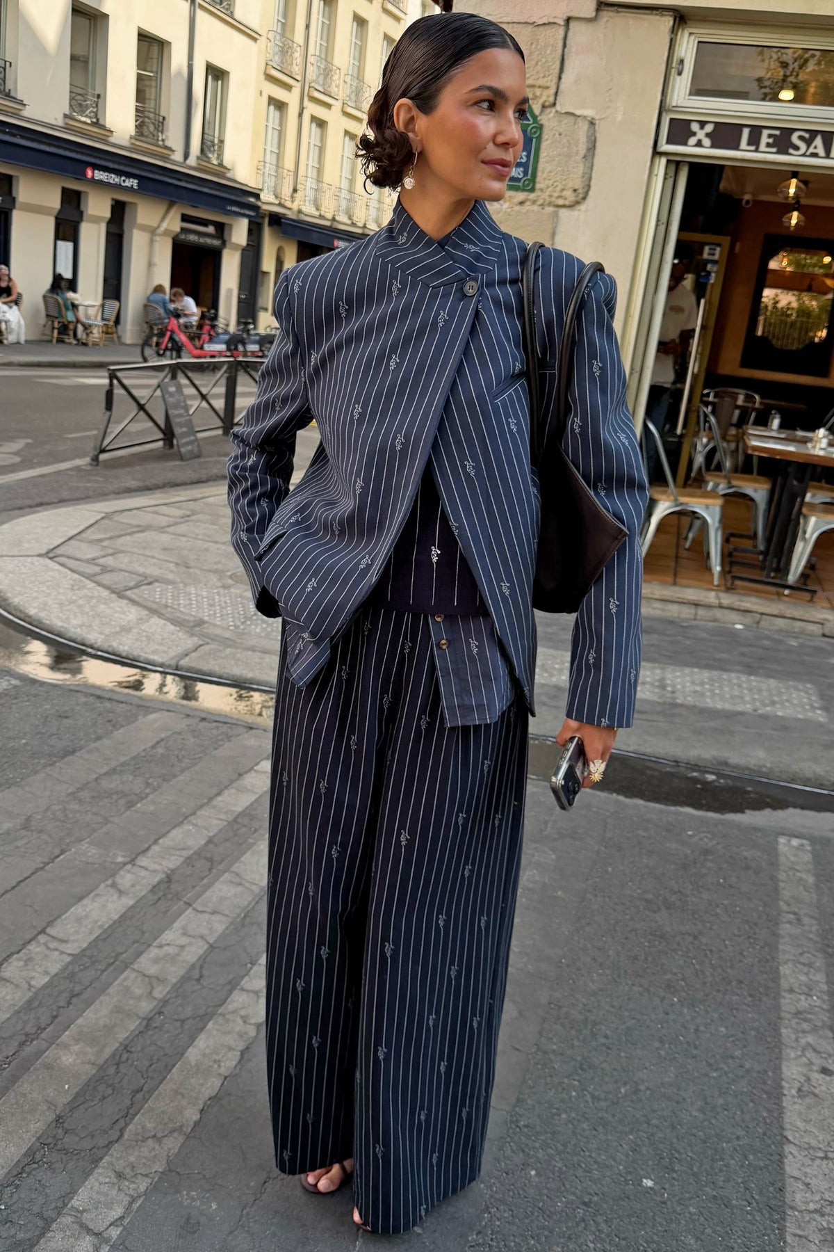 Never Fully Dressed Navy Pinstripe Fold Over Blazer
