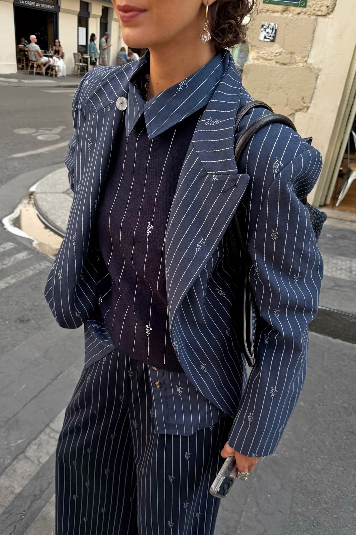 Never Fully Dressed Navy Pinstripe Fold Over Blazer