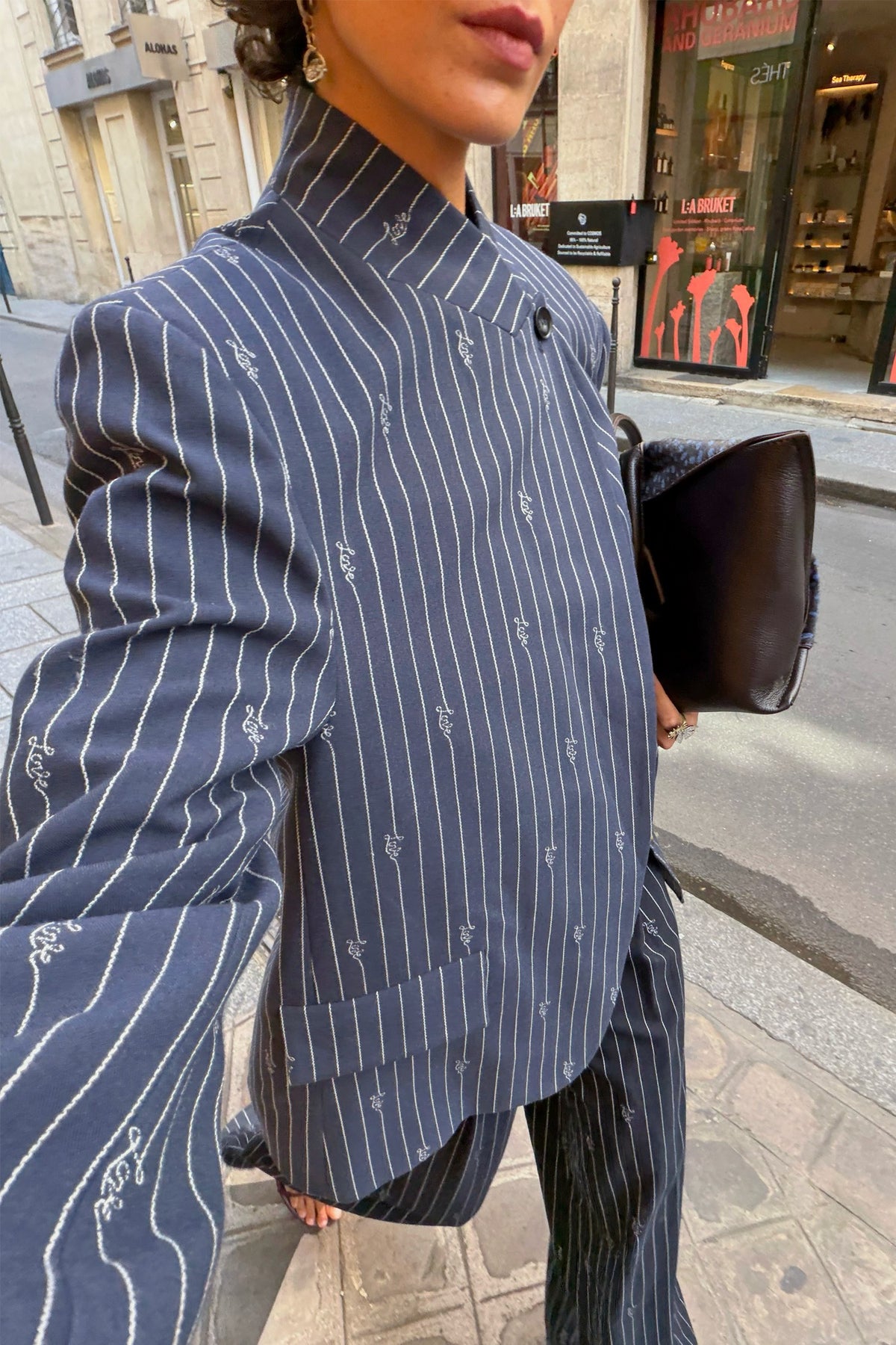 Never Fully Dressed Navy Pinstripe Fold Over Blazer