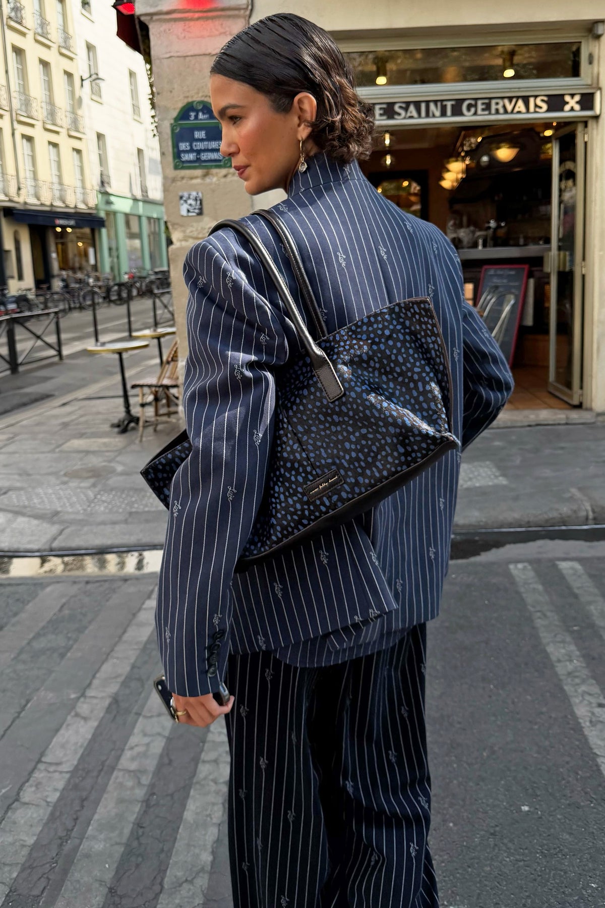 Never Fully Dressed Navy Pinstripe Fold Over Blazer