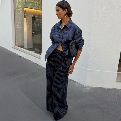 Never Fully Dressed Navy Pinstripe Sophie Trousers