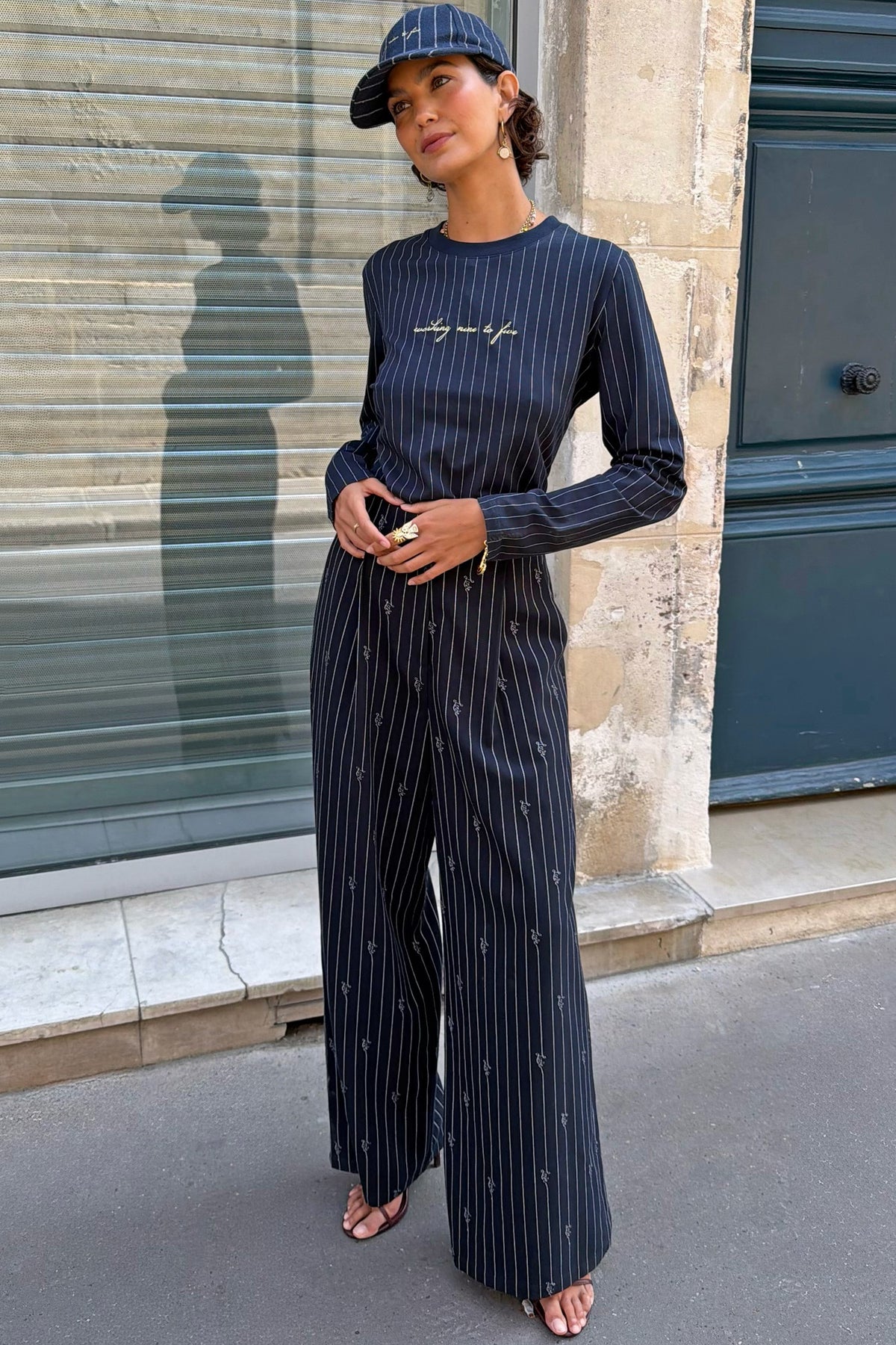 Never Fully Dressed Navy Pinstripe Sophie Trousers