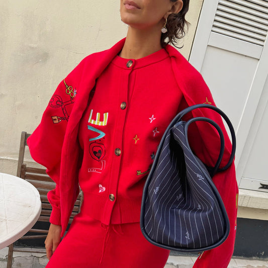 Never Fully Dressed Navy Pinstripe Shopper Bag