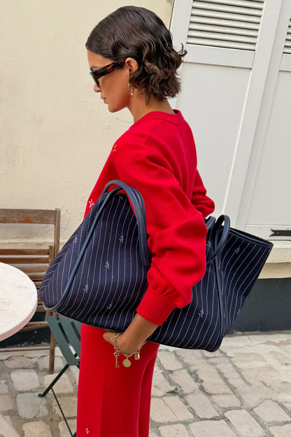 Never Fully Dressed Navy Pinstripe Shopper Bag