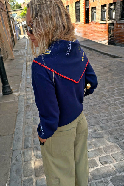 Never Fully Dressed Navy Icons Knit Scarf