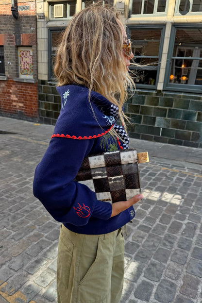 Never Fully Dressed Navy Icons Knit Scarf