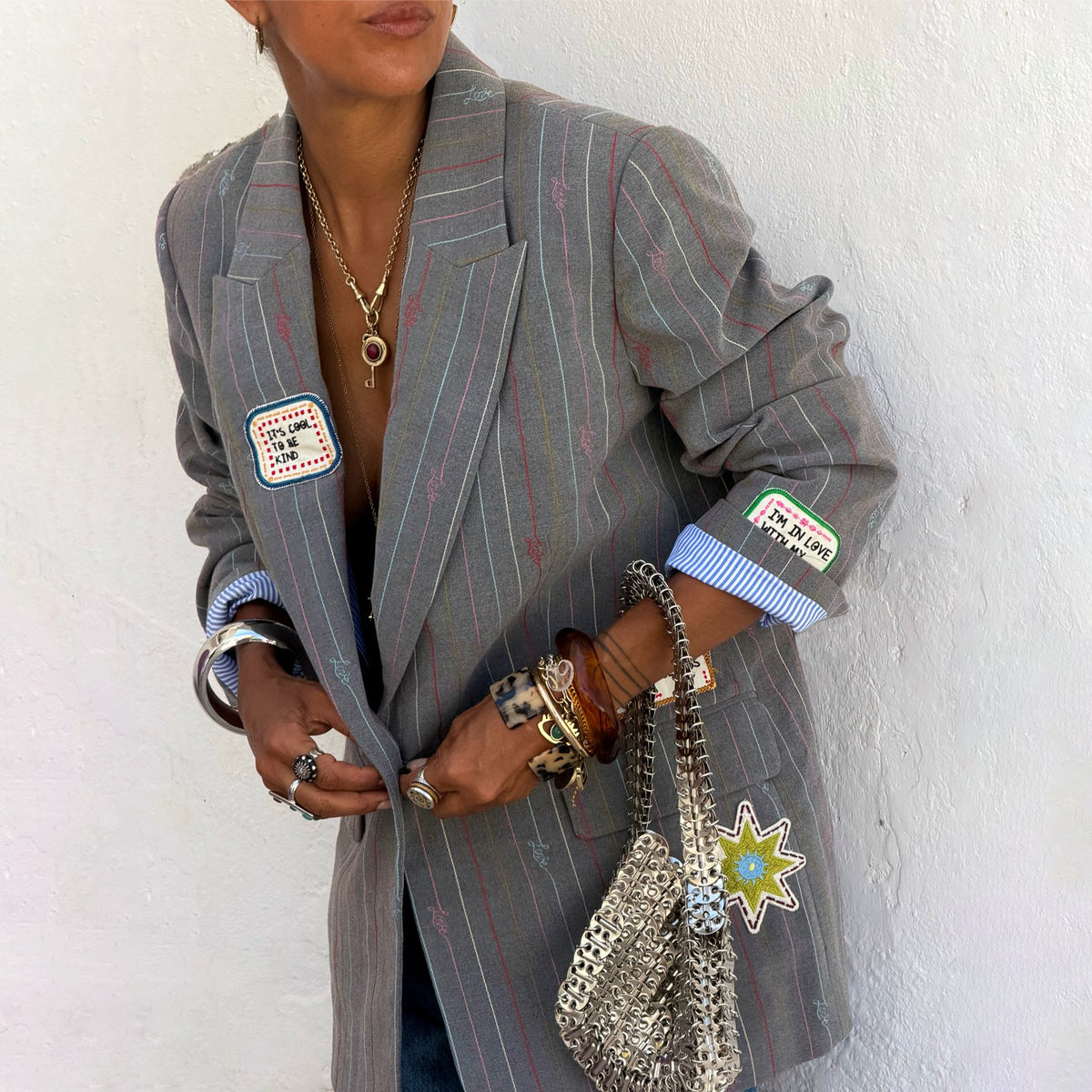 Never Fully Dressed Grey Love Pinstripe Blazer