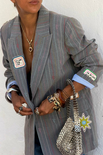 Never Fully Dressed Grey Love Pinstripe Blazer
