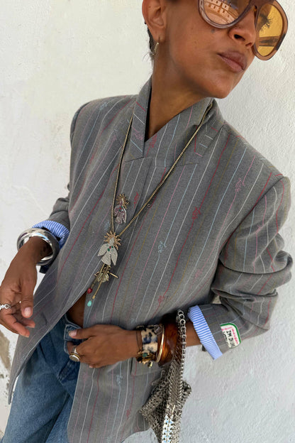 Never Fully Dressed Grey Love Pinstripe Blazer