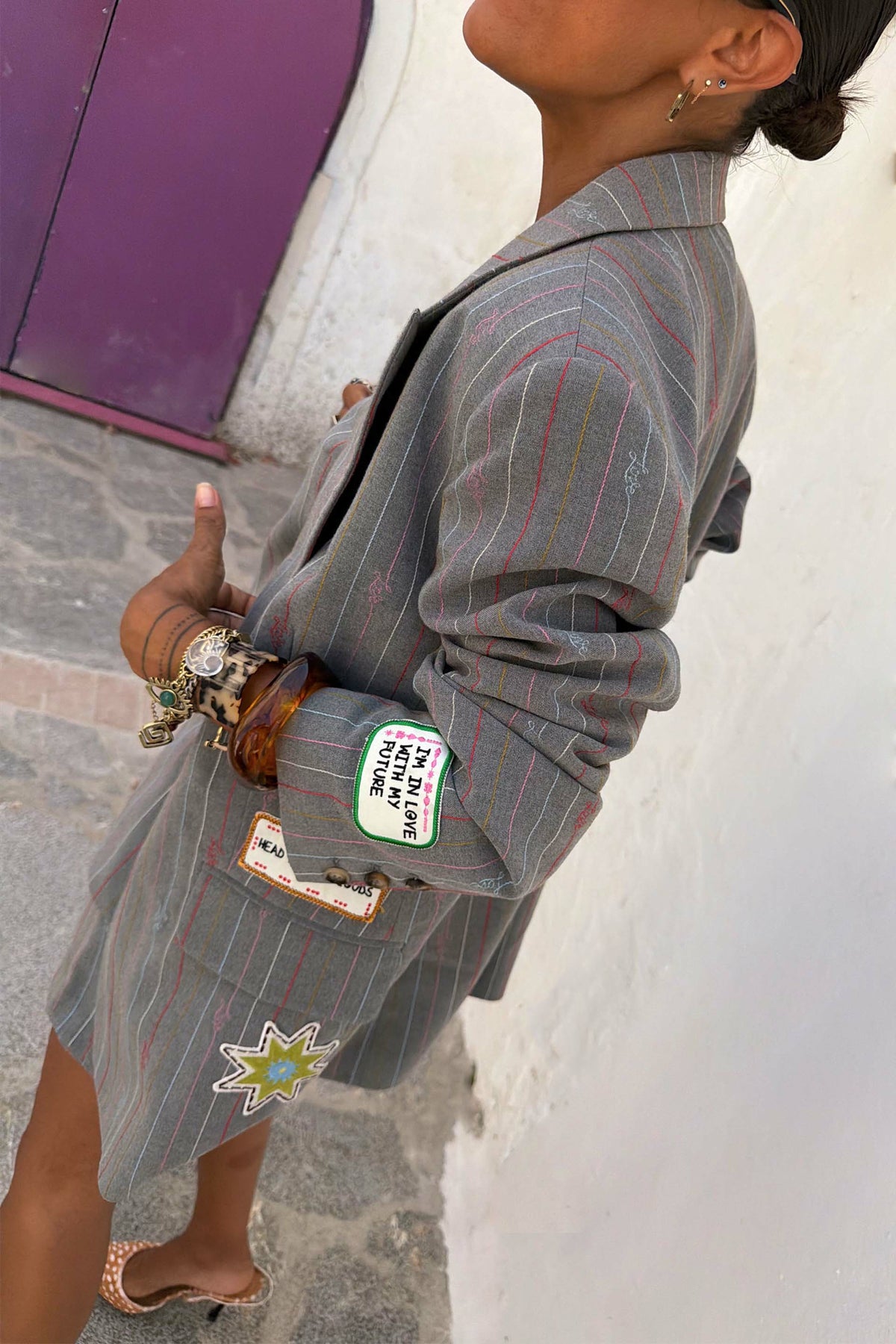 Never Fully Dressed Grey Love Pinstripe Blazer
