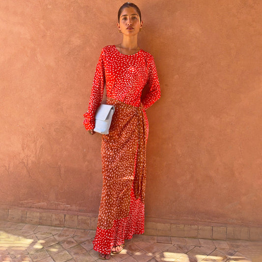 Never Fully Dressed Spliced Deer Wrap Maxi Dress