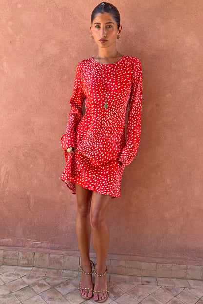 Never Fully Dressed Spliced Deer Mini Nola Tie Dress