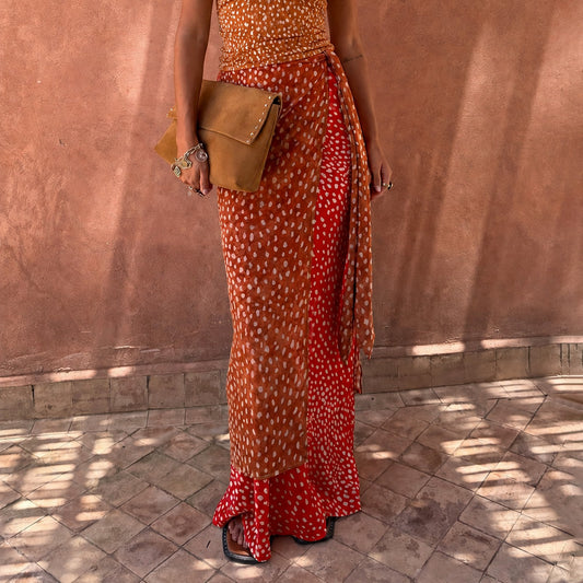 Never Fully Dressed Spliced Deer Wrap Jojo Midi Skirt