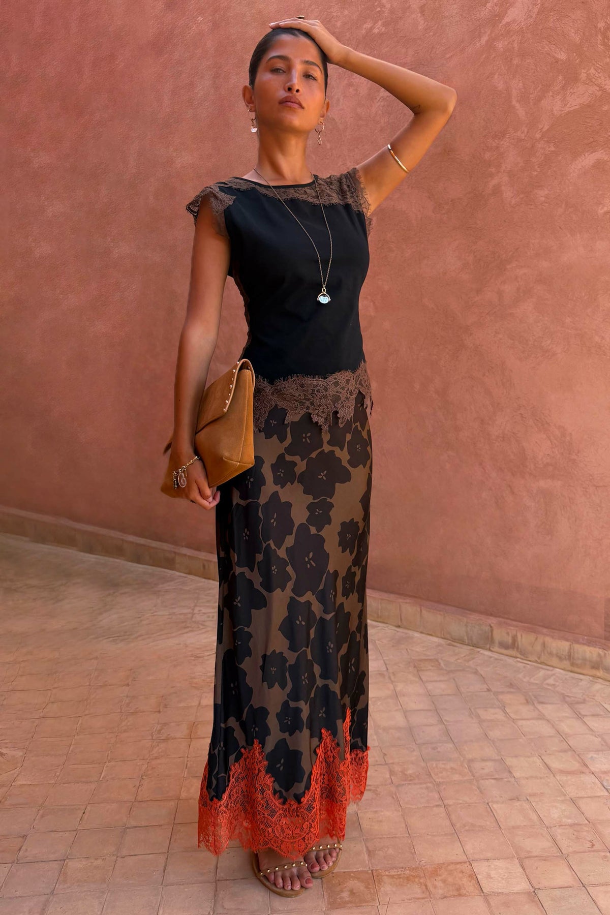 Never Fully Dressed Tan Jaden Floral Maeva Midi Skirt