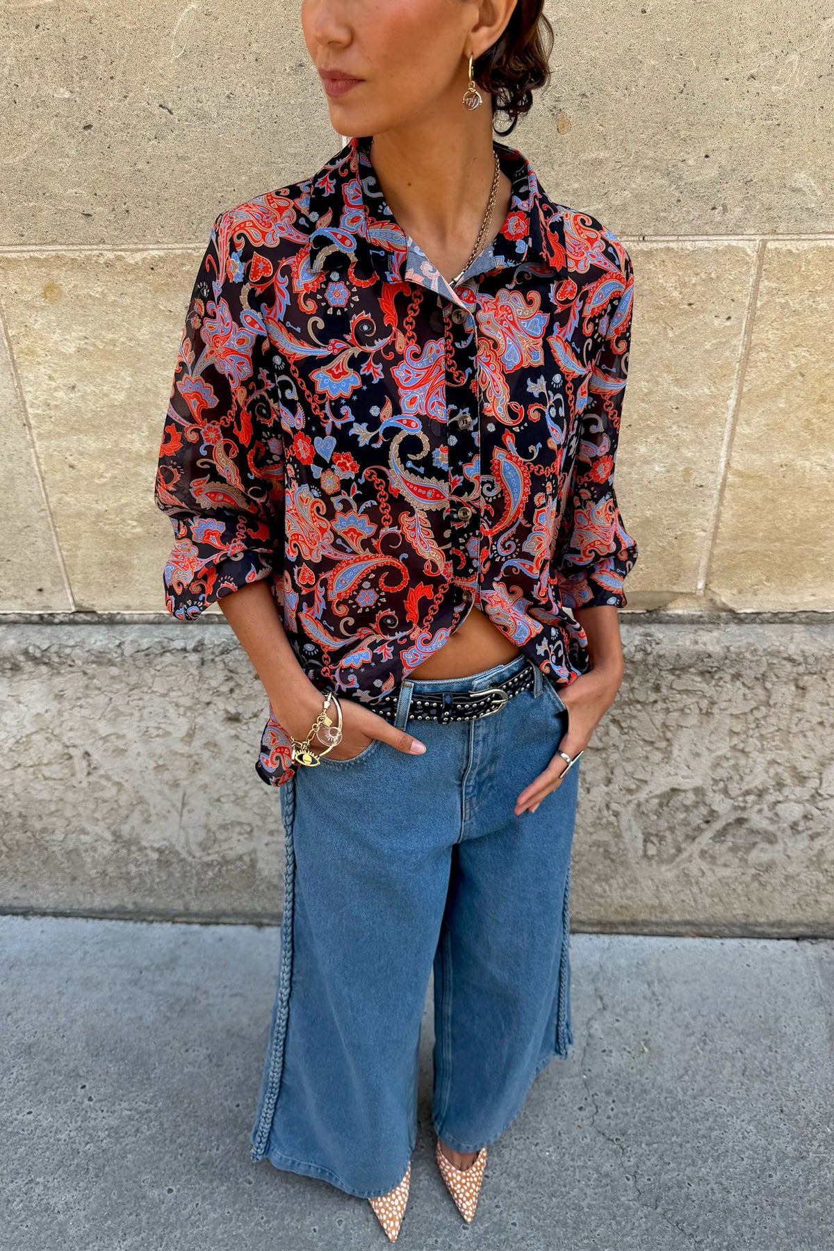 Never Fully Dressed Black Paisley Pussy Bow Shirt