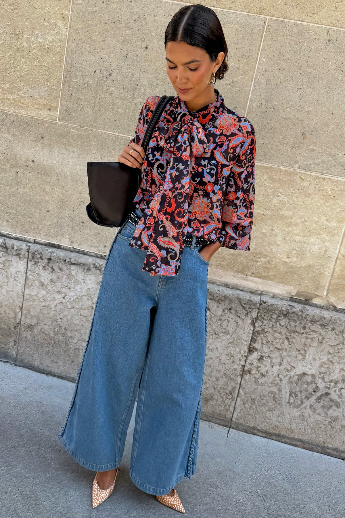 Never Fully Dressed Black Paisley Pussy Bow Shirt