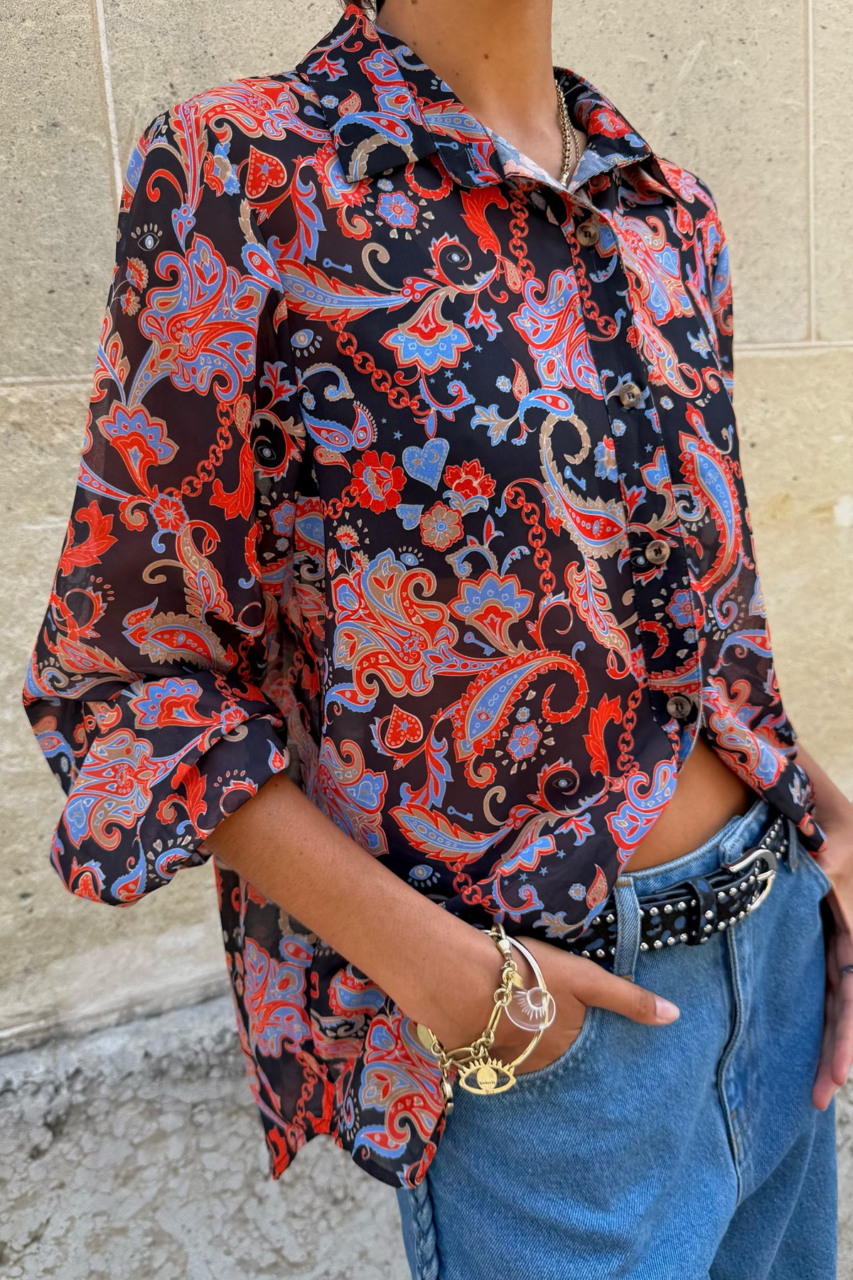 Never Fully Dressed Black Paisley Pussy Bow Shirt