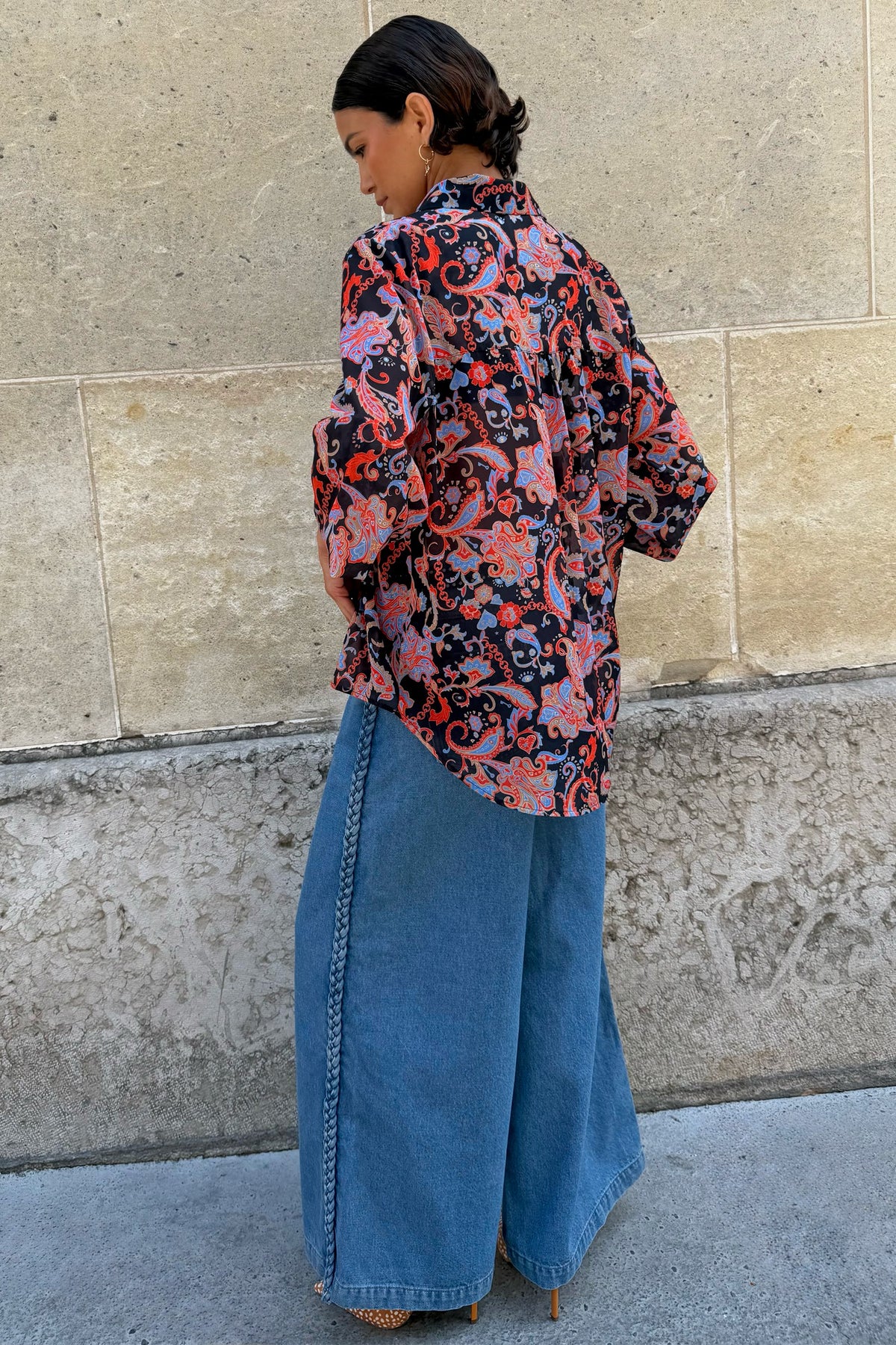 Never Fully Dressed Black Paisley Pussy Bow Shirt