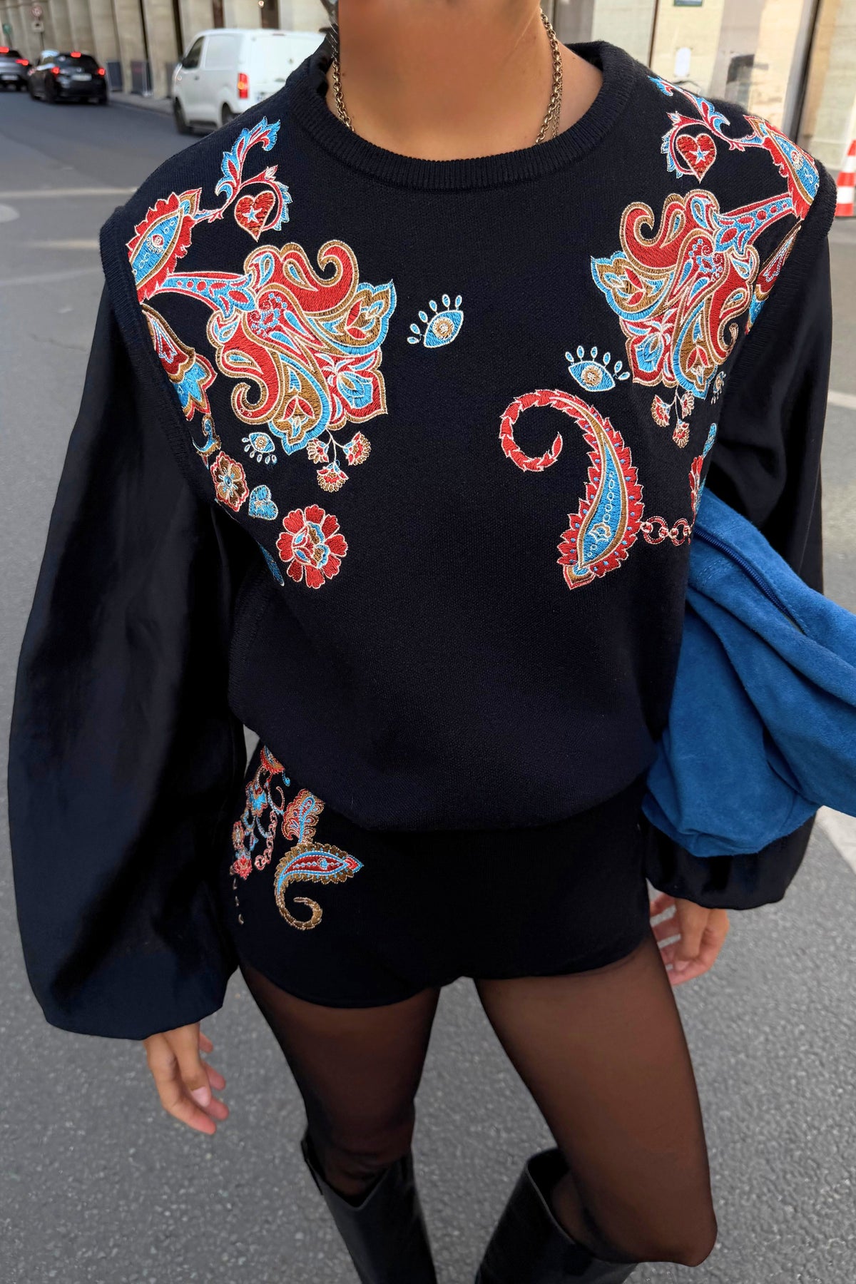 Never Fully Dressed Black Paisley Embroidered Knit Tank