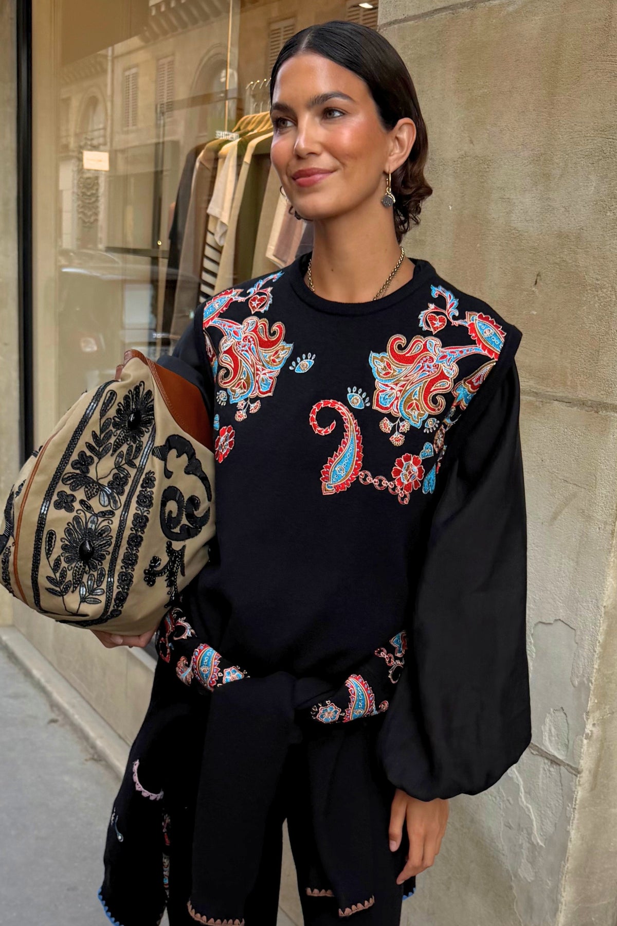 Never Fully Dressed Black Paisley Embroidered Knit Tank