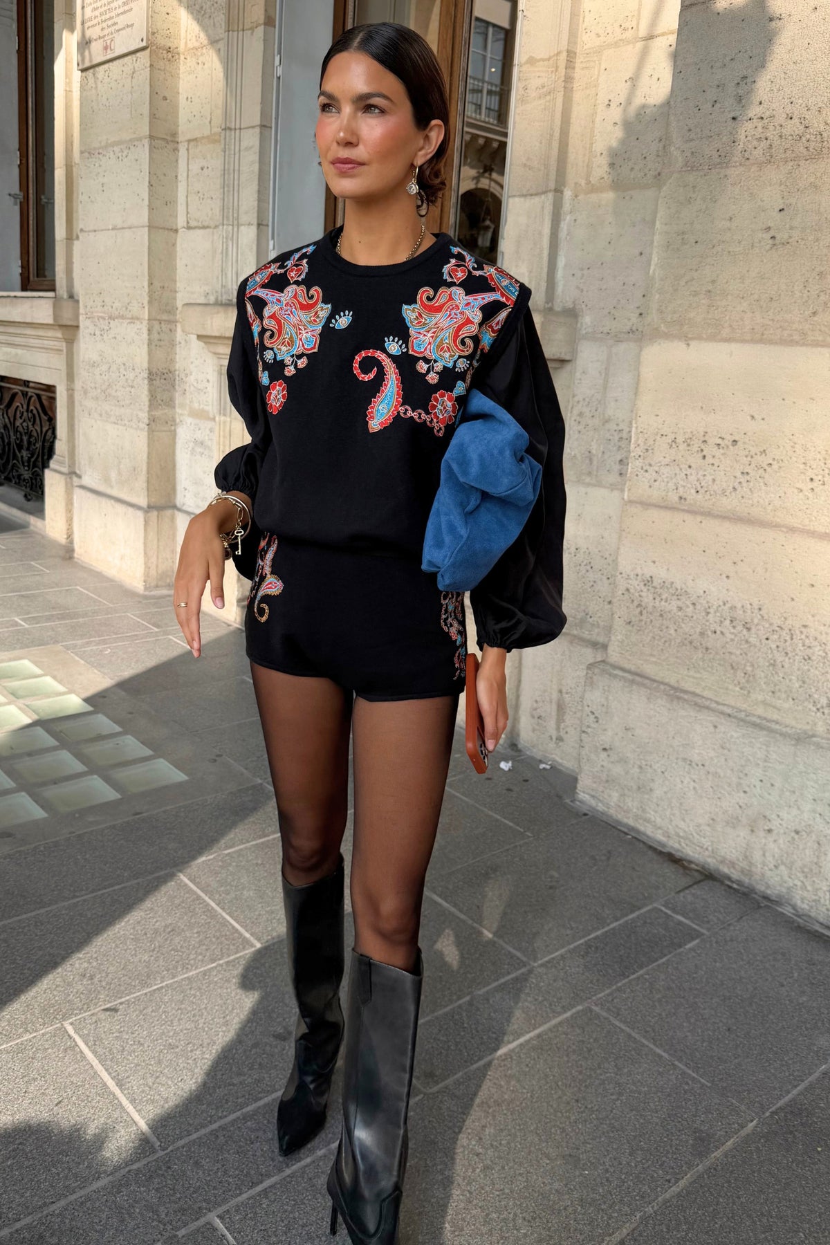 Never Fully Dressed Black Paisley Embroidered Knit Tank
