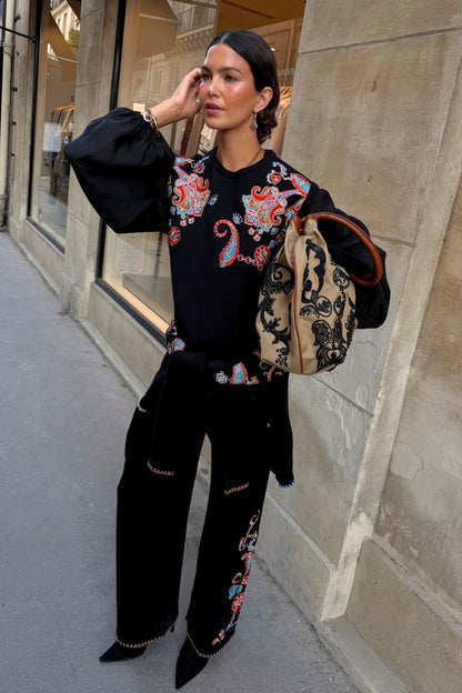 Never Fully Dressed Black Paisley Embroidered Knit Tank