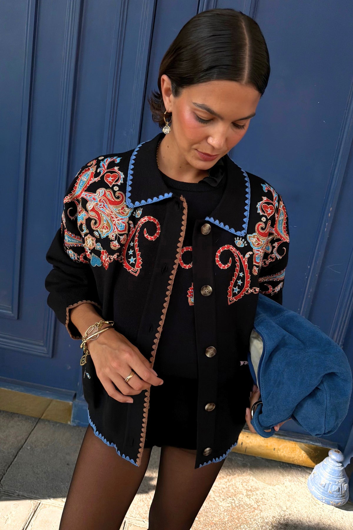Never Fully Dressed Black Paisley Embroidered Knit Tank