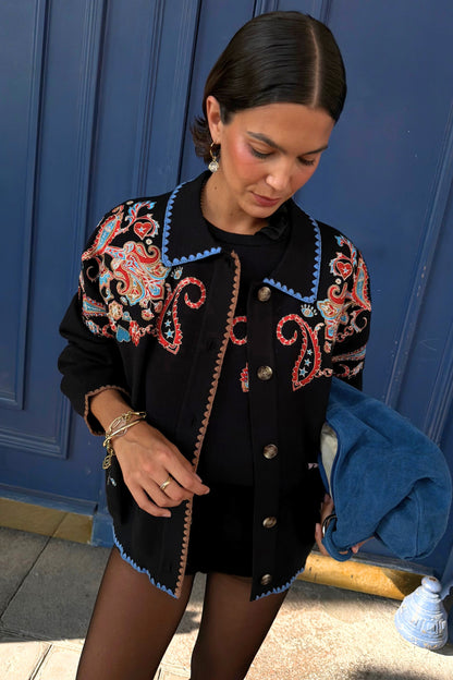 Never Fully Dressed Black Paisley Embroidered Knit Tank