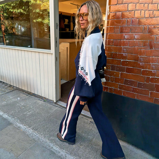 Never Fully Dressed Navy Compact Knit Flares
