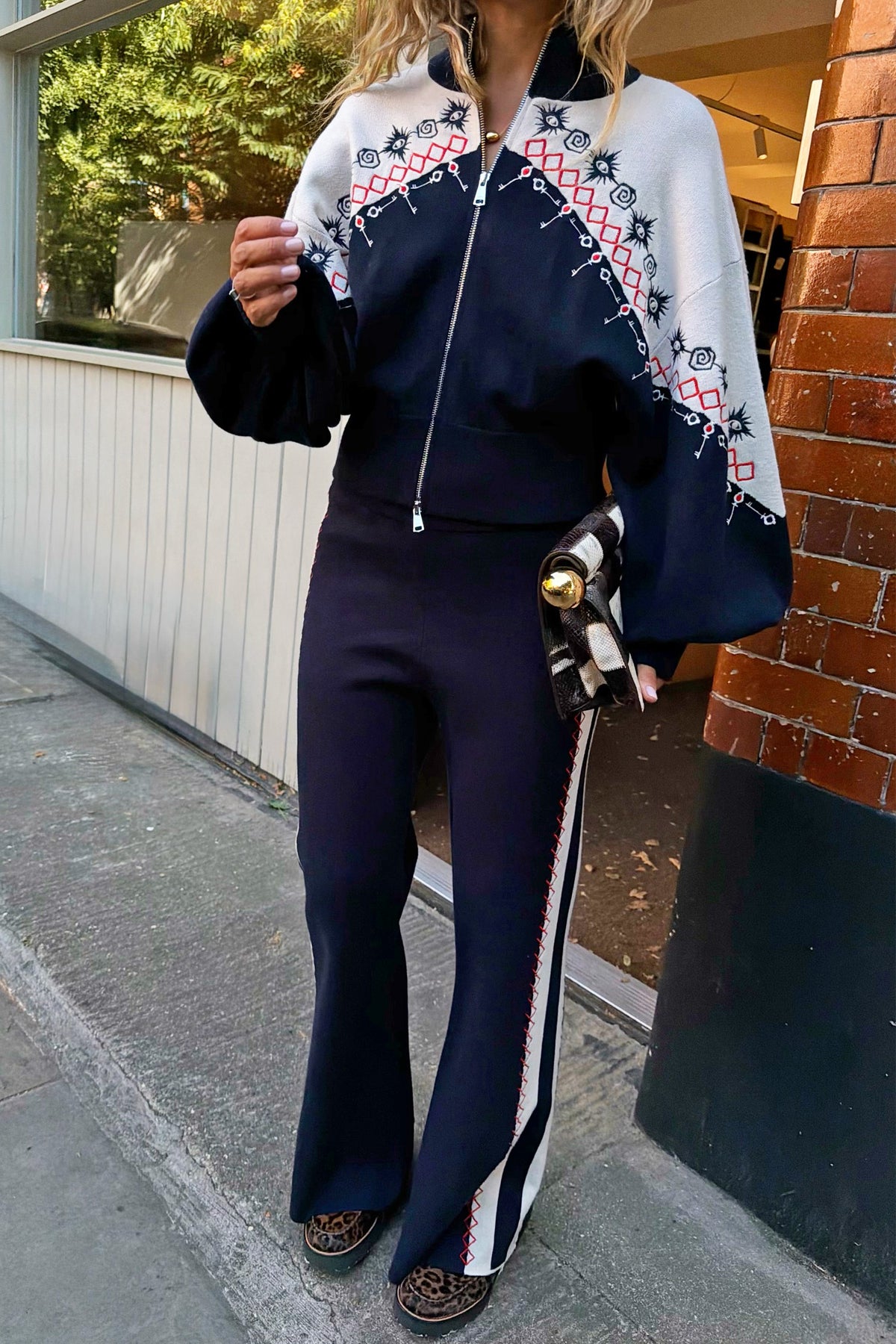 Never Fully Dressed Navy Compact Knit Flares