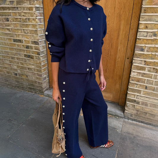 Never Fully Dressed Navy Studded Knit Joggers