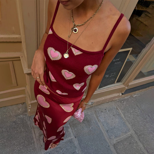 Never Fully Dressed Burgundy Hearts Cami